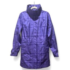 L.L. Bean Purple Plaid Hooded Rain Jacket Size M Waterproof Zip Up